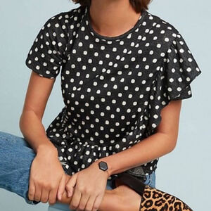 Anthropologie Eva Franco Polka Dot Black/White Quilted Asymmetrical Top Retro L